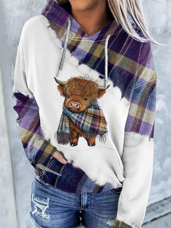 Women'S Highland Cow Print Hooded Sweatshirt