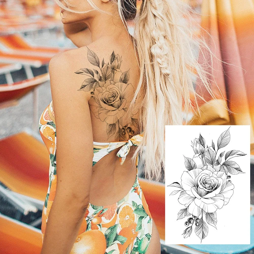 Realistic Sexy Peony Tattoos Temporary Women Adult Flower Arm Tattoos Sticker Waterproof Fake Floral Bloosom Body Leg Art Tatoos 530-1