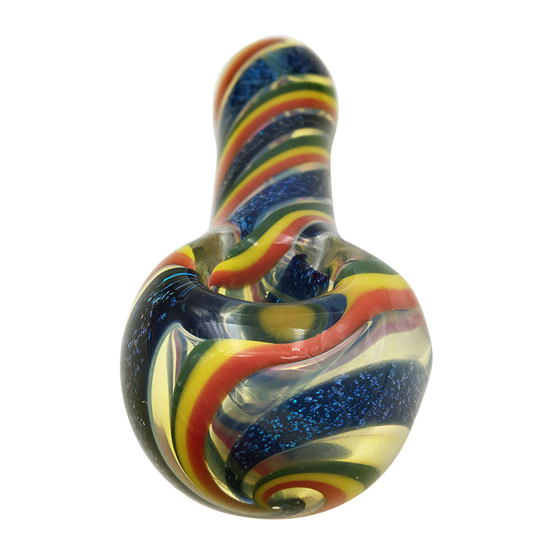 Blue Sparkle Colored Wrap & Rainbow Double Spiral Glass Spoon Pipe