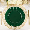 10 Pack | 11" Hunter Emerald Green Hard Plastic Dinner Plates with Gold Ruffled Rim, Large Heavy Duty Disposable Dinnerware