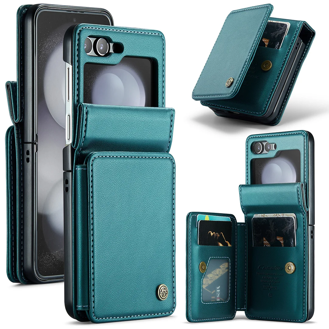 Leather Phone Case With 4 Cards Slot And Hinge For Galaxy Z Flip3/Z Flip4/Z Flip5