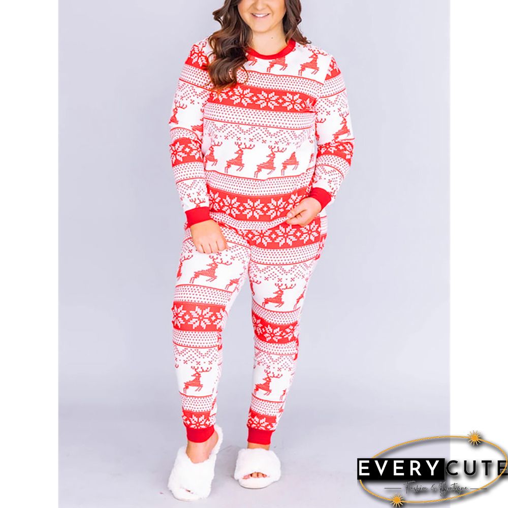 Red Snow Reindeer Christmas Mom Loungewear