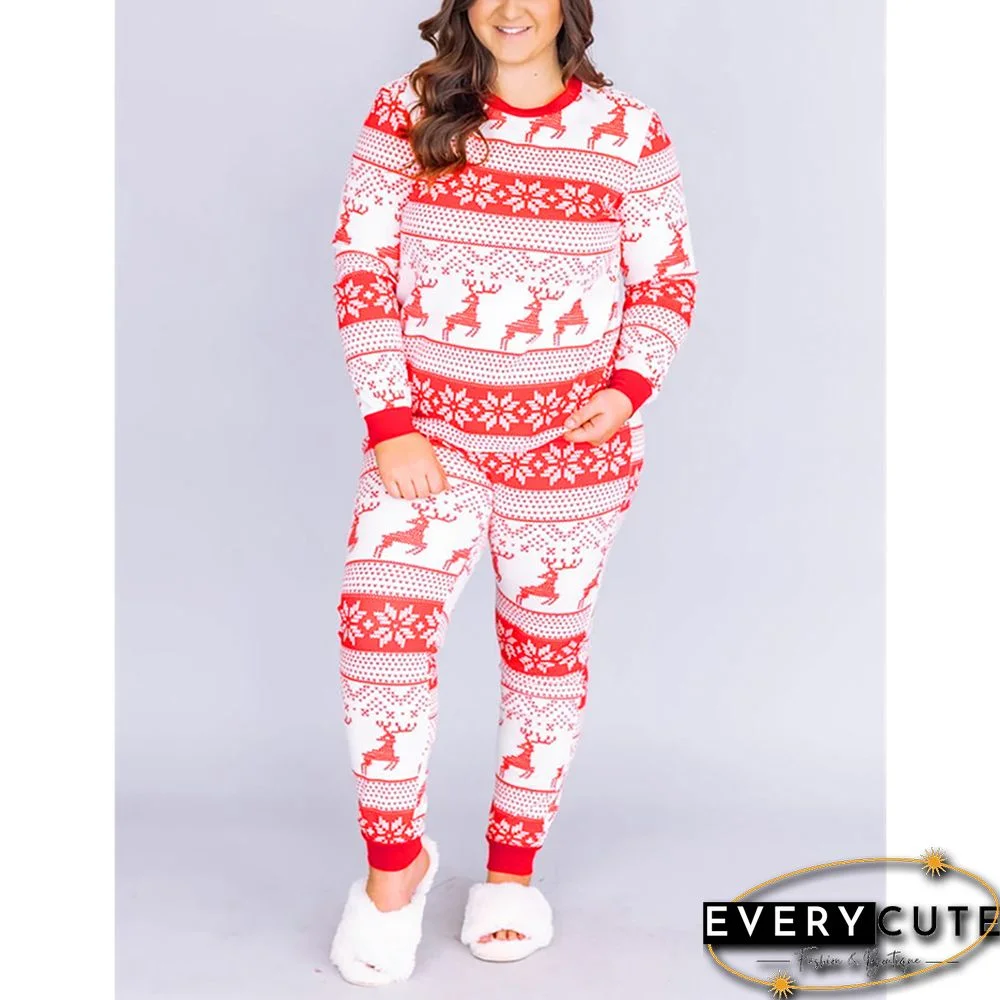 Red Snow Reindeer Christmas Mom Loungewear