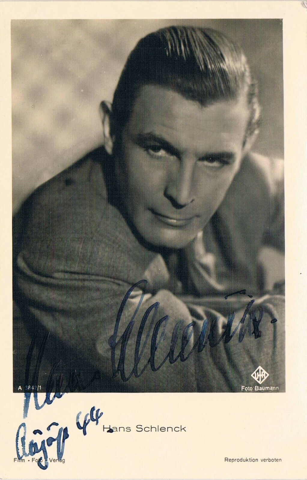 Hans Schlenck 1901-44 autograph signed postcard Photo Poster painting 3.5x5.5