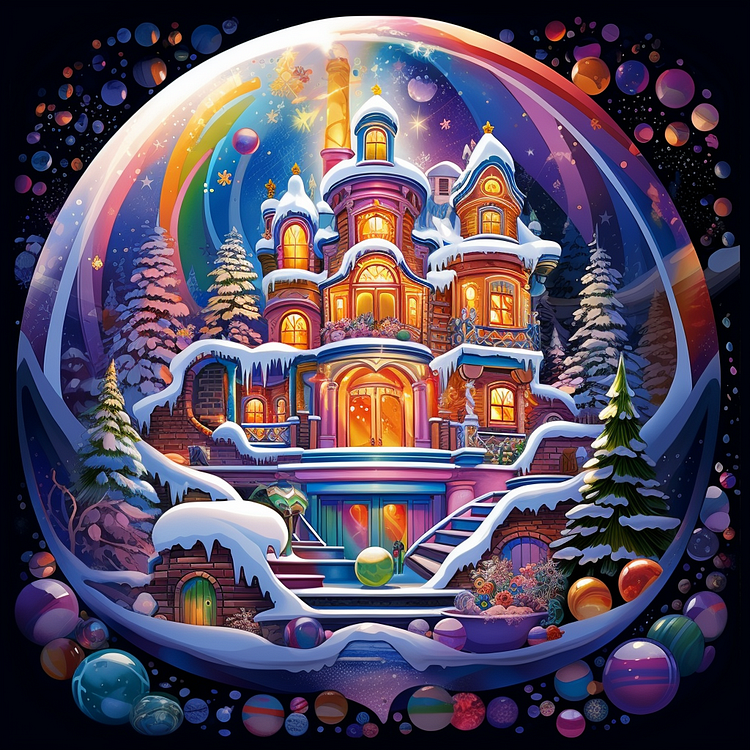 Christmas Castle Crystal Balls 40*40CM(Canvas) Diamond Painting gbfke