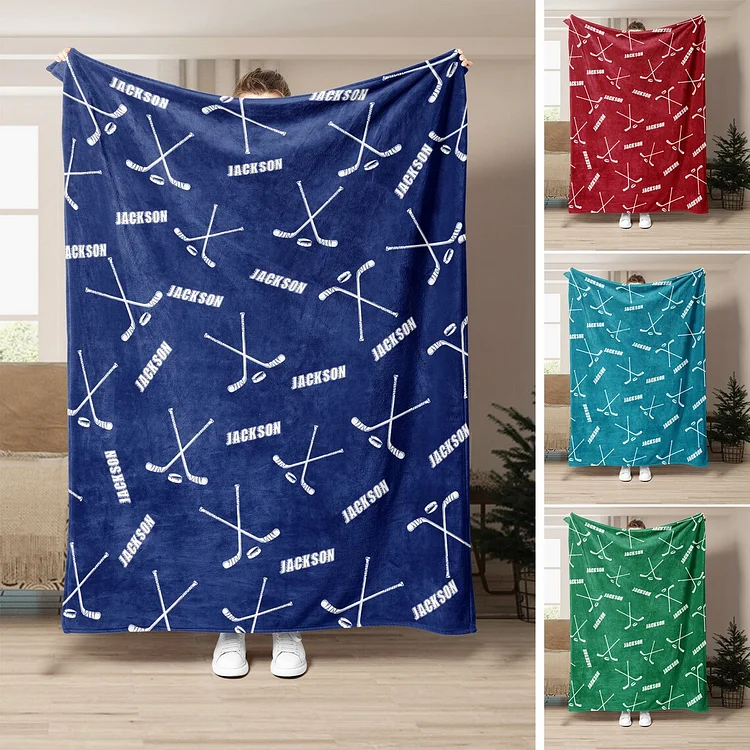 Personalized Hockey Blanket, Custom Name Soft Cozy Blankets | BKKid337