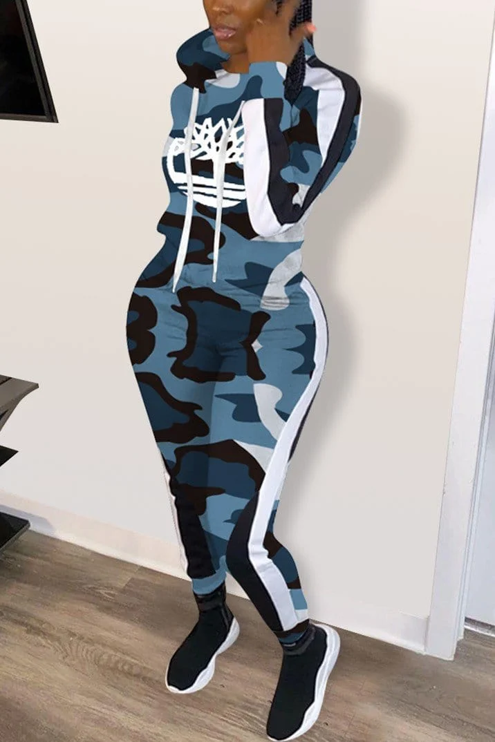 Casual Camouflage Printing Two-piece Set