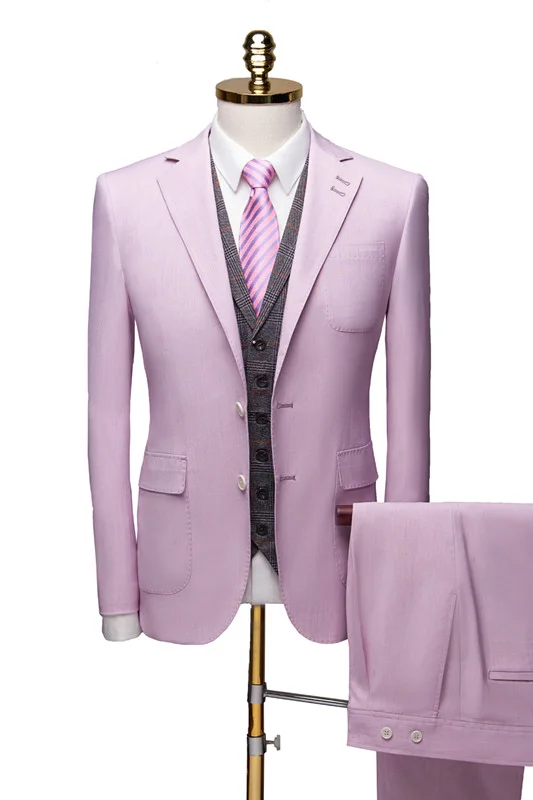 Stylish Purple Notched Collar Wedding Suit With Three Pieces