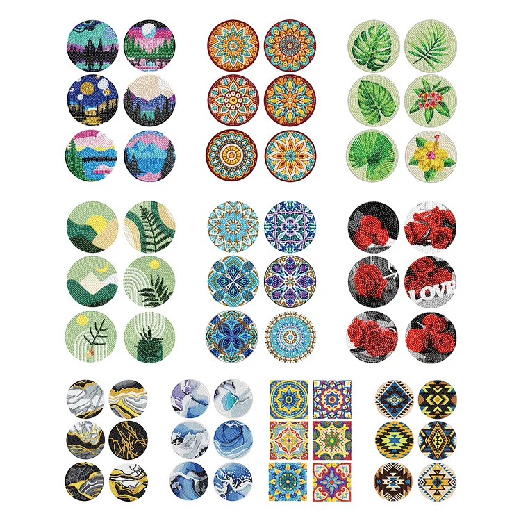 6PCS Diamond Crafts Coasters with Holder Wooden Diamond Art Coaster Kits  Mandara-1018374