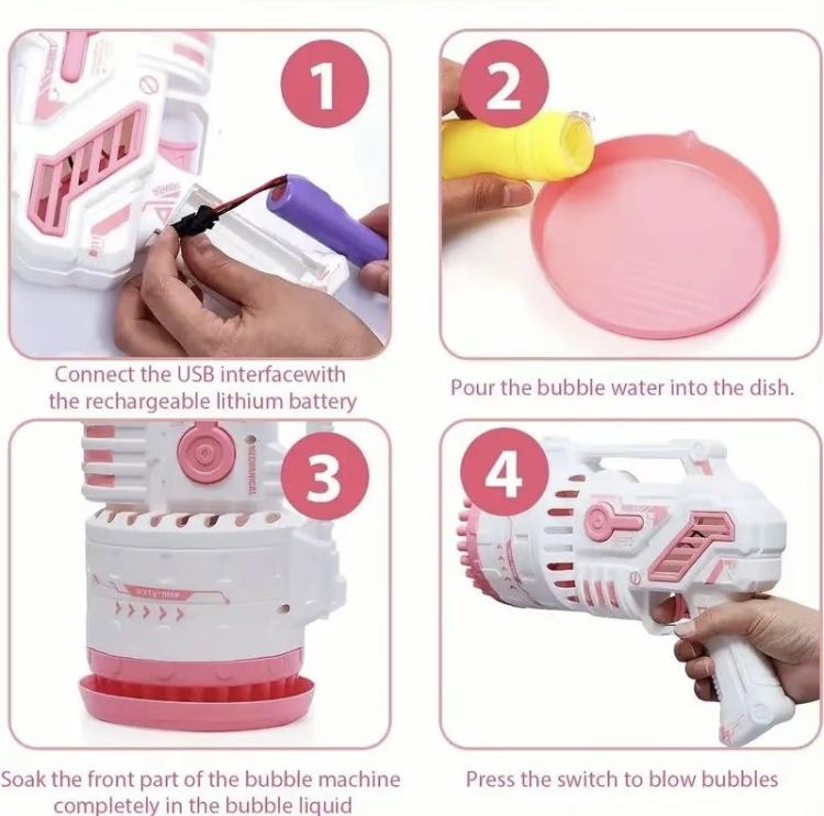 Product Introduction of 2025 Summer Cute 69 Hole Bubble Machine Toy, Durable Handheld Bubble Machine, 50 Ml Bubble Liquid And Bubble Machine Tray, Rechargeable Battery Bubble Machine Toy, Valentine's Day, Children's Day Gift, Outdoor Atmosphere Maker 1