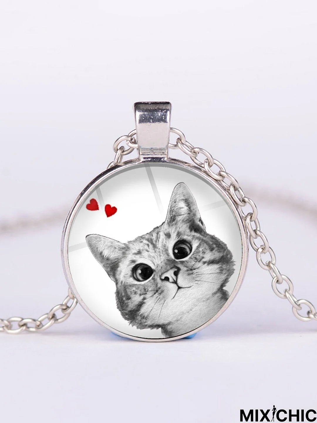 Love Cat Pattern Time Gem Necklace Casual Daily Versatile Jewelry