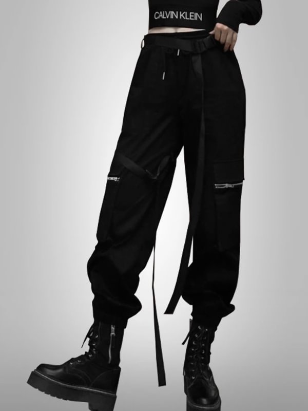 Goth Overalls Black Pencil Pants