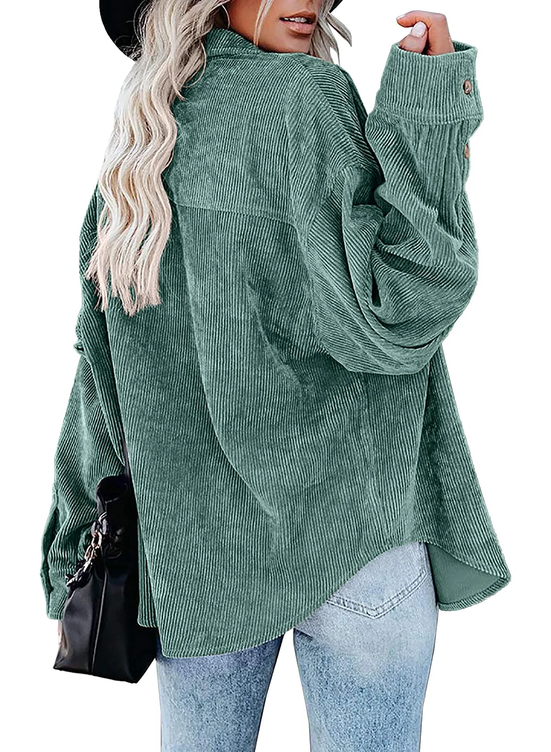 MIHOLL Women Corduroy Long Sleeve Button Down Collared Shirt Jacket Tops