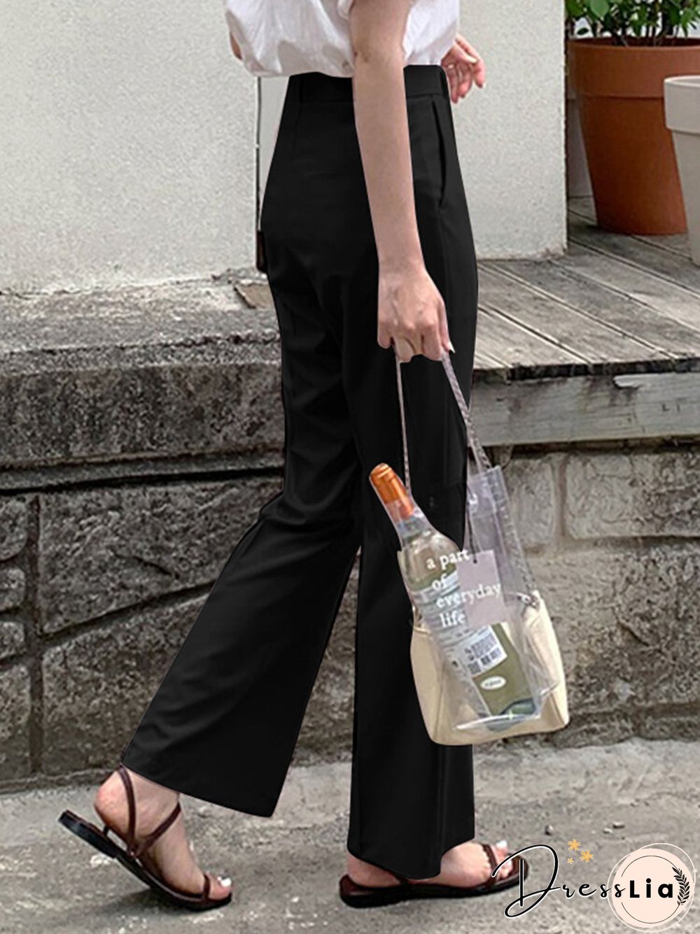 Solid Pocket Zip Front Tailored Pants For Women