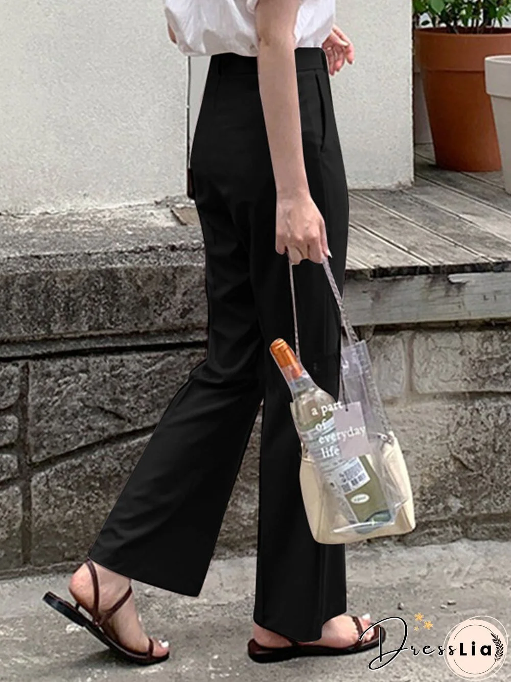 Solid Pocket Zip Front Tailored Pants For Women