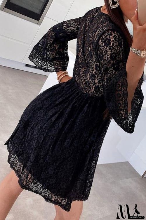 MidiSono - See Though Flares Sleeve V Neck Mini Dress