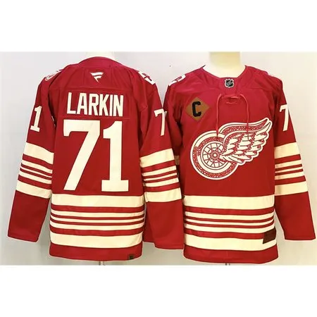 Youth Detroit Red Wings #71 Dylan Larkin Red 2025-26 With C Patch Centennial Premium Stitched Hockey Jersey