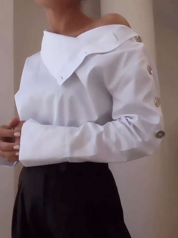 Solid Color High Neck Metal Button Shirt
