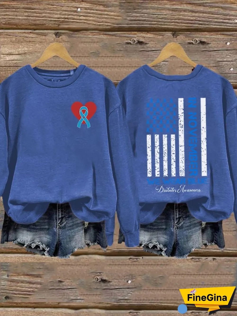 Women's In November We Wear Blue Diabetes Mellitus Print Crew Neck Sweatshirt