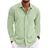 Camicia da uomo a maniche lunghe in cotone e lino con revers