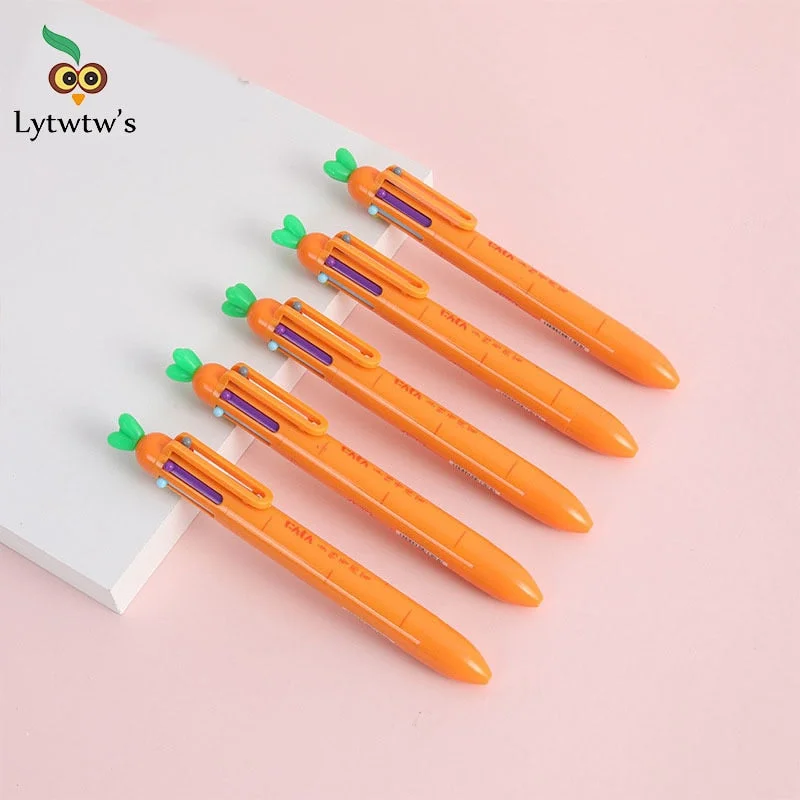 6 In 1 MultiColor Pen Creative Carrot Ballpoint Pen Colorful Retractable Ballpoint Pen For Marker Writing Stationery