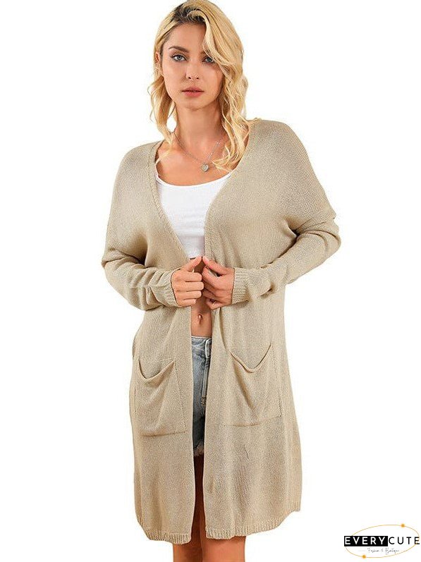 Stylish Mid-Length Knit Cardigan With Lazy Solid Color Design For Women Offering Fashionable Comfort