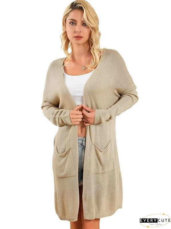 Stylish Mid-Length Knit Cardigan With Lazy Solid Color Design For Women Offering Fashionable Comfort