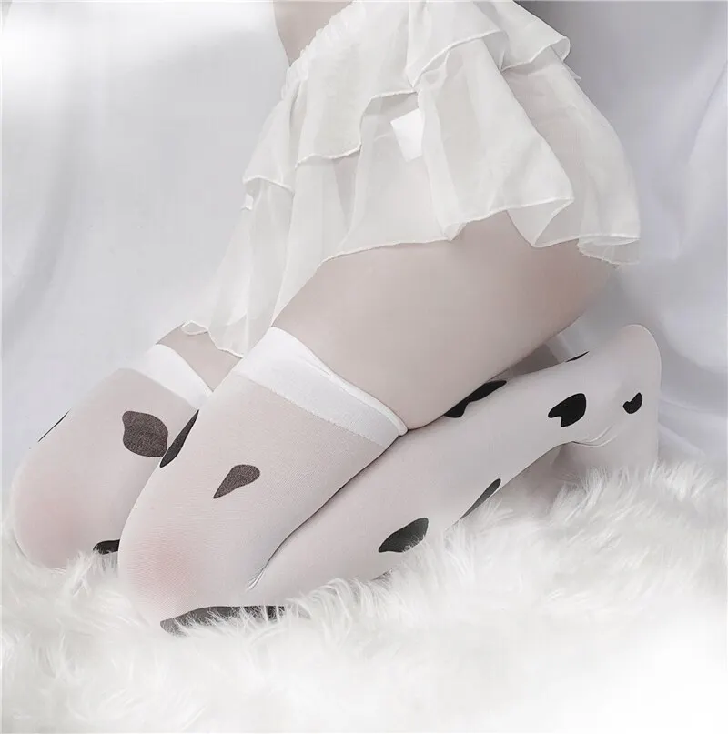 Billionm 2Pcs Women's Long Thigh High Cow Pattern Socks Over the Knee Cosplay Accessories Boot Stocking Leg Warmers Anime Tights New