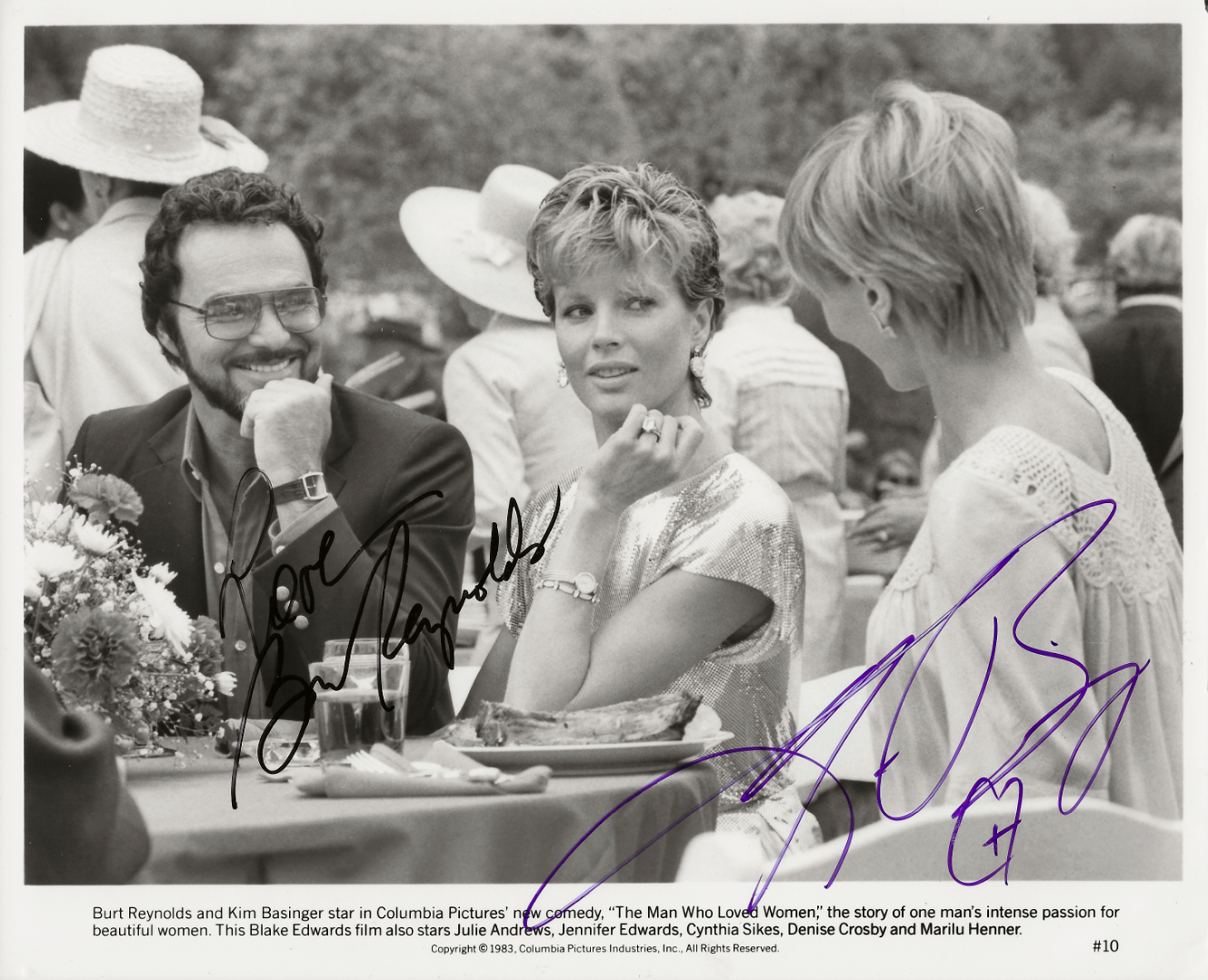 BURT REYNOLDS & KIM BASINGER Signed Photo Poster painting 10x8 THE MAN WHO LOVED WOMEN COA 9/1