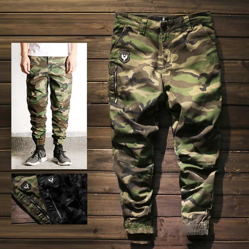 Vintage Military Insignia Camouflage Zip Pocket Lounge Pants