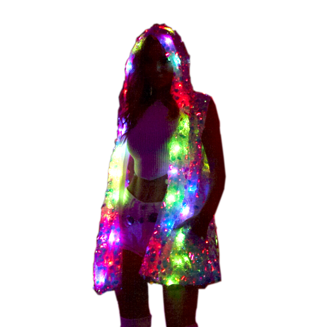 LED Light up Sequin Jacket For Women Flash Sparkly Vest Led Rave Costume Festival Outfits