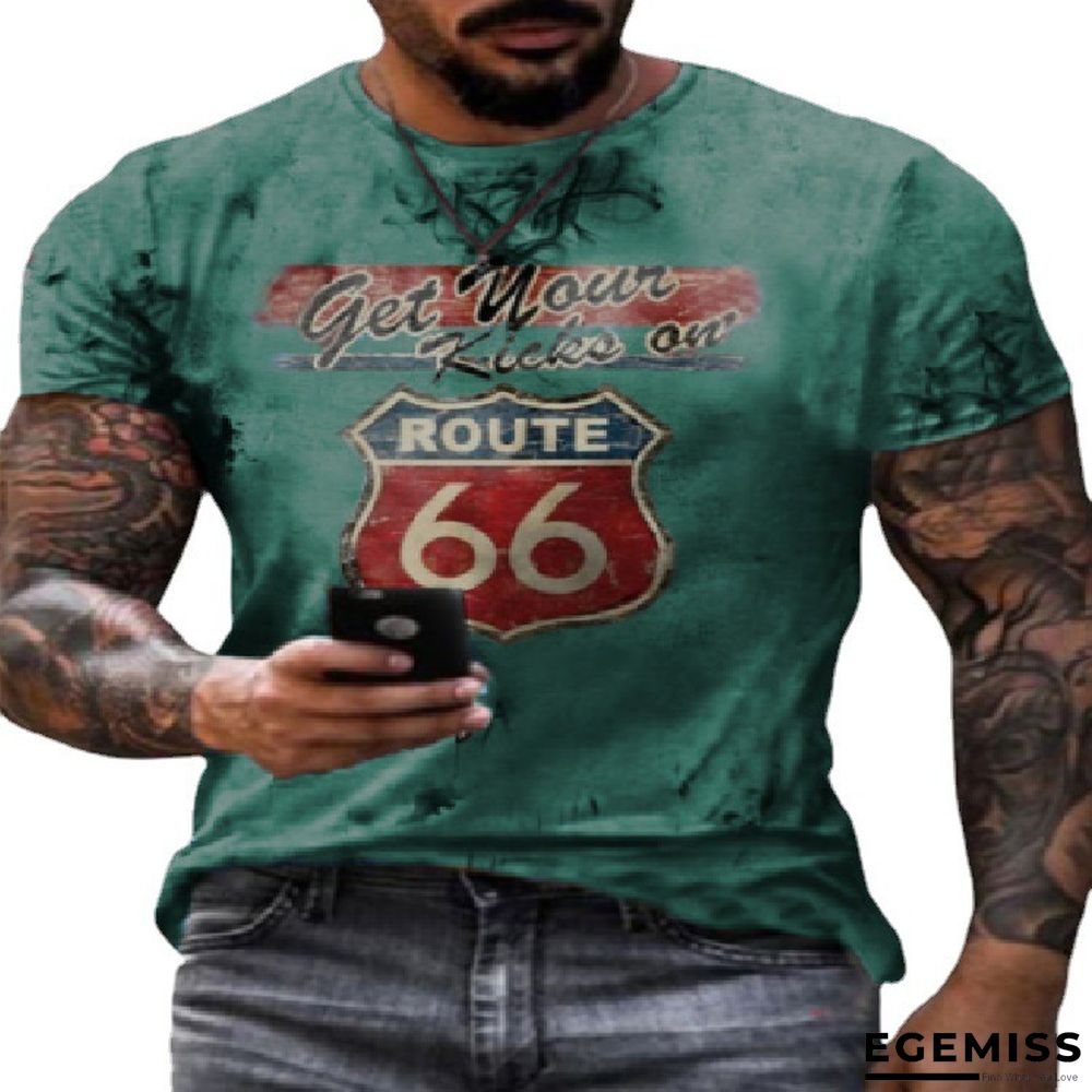 Casual 66 Digital Printed Short-sleeved T-shirt with Loose Collar | EGEMISS