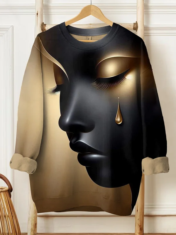 Women's Black Woman Aesthetics Art Print Casual Sweatshirt