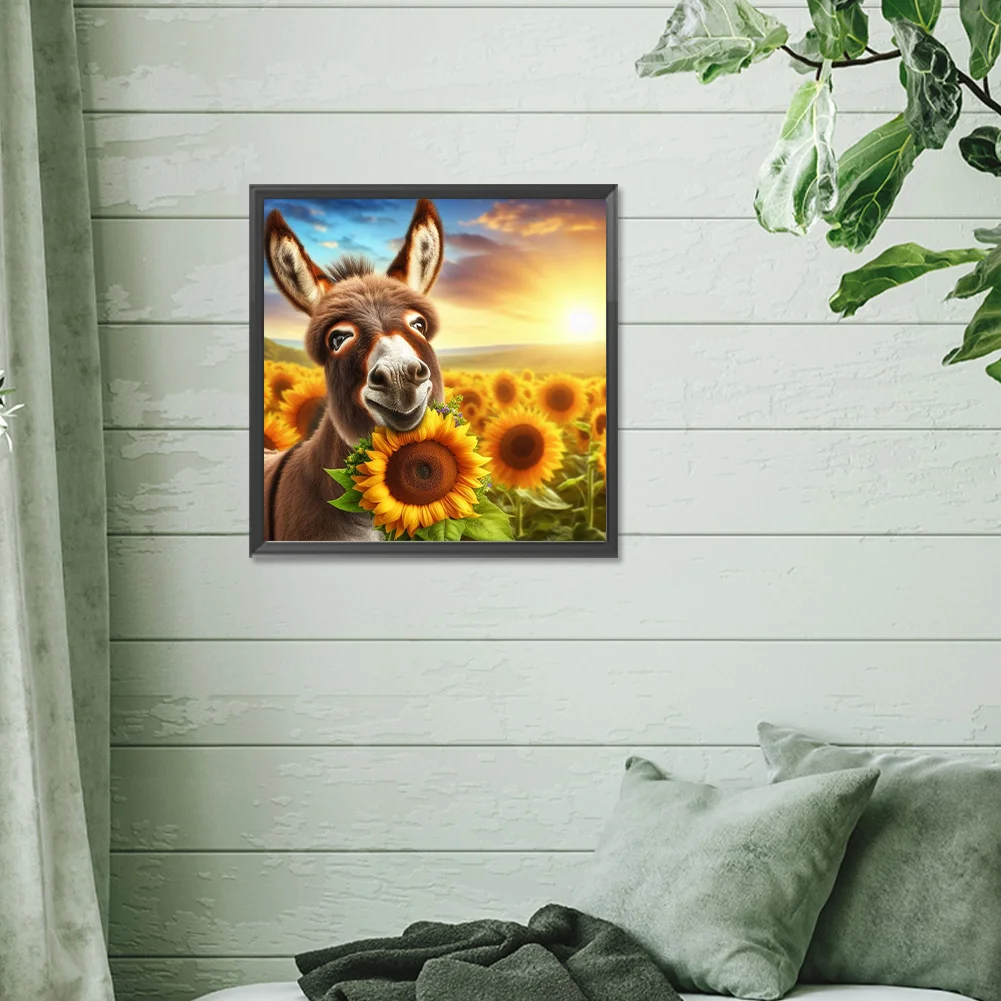 Diamond Painting - Full Round Drill - Sunflower Donkey(Canvas|30*30cm)