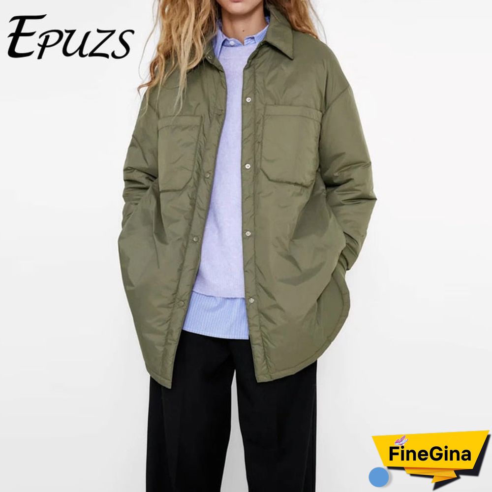 Vintage Loose Shirt Jacket Women Winter Coat Casual Button Baseball Bomber Jacket Korean Za Coats And Loose Light Parka