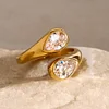 Waterdrop Zircon 18K Golden Silver Ring
