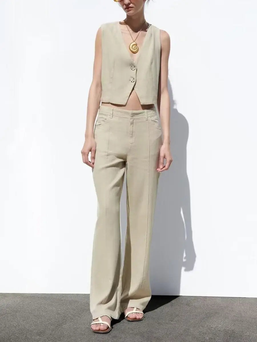 V Neck Loose Linen  Tank Top