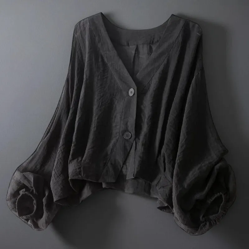 Women's Linen Batwing Blouse &ndash; Relaxed Button-Down Summer Top &ndash; view 2