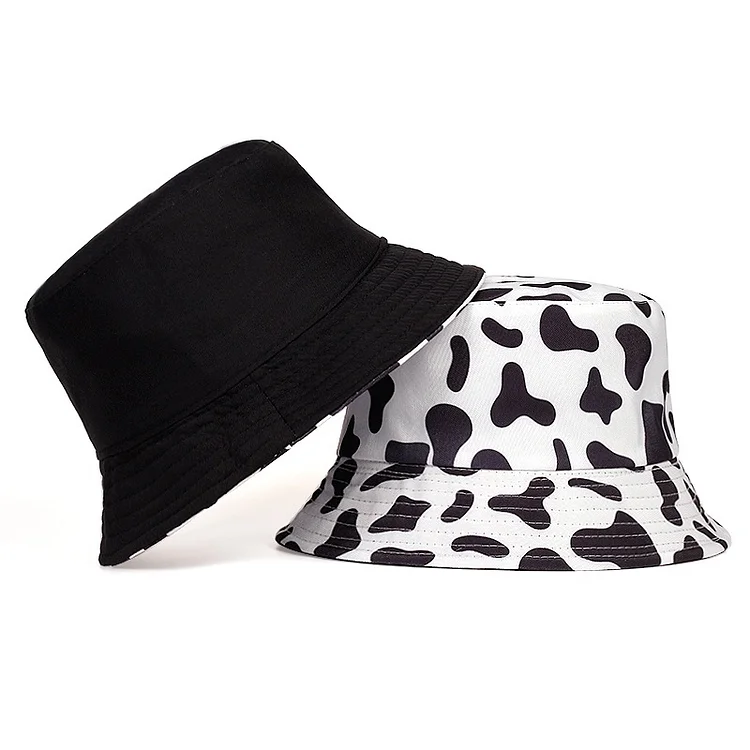 Black White Spots Double-sided Outdoor Bucket Hats Cotton