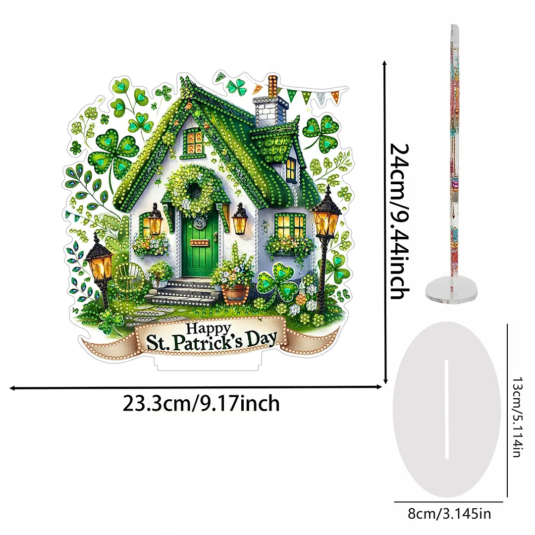 2D Flat DIY St Patricks Day Hut Diamond Painting Tabletop Ornaments Kit Special Shape Crystal Art Craft Decoration Single Side Drill for Living Room Home Office