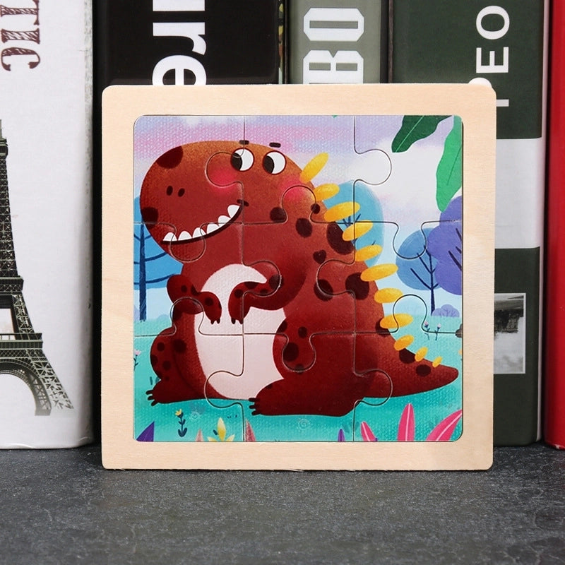 Wooden Children’s Small 9-piece Cartoon Animal Puzzle Educational Toys