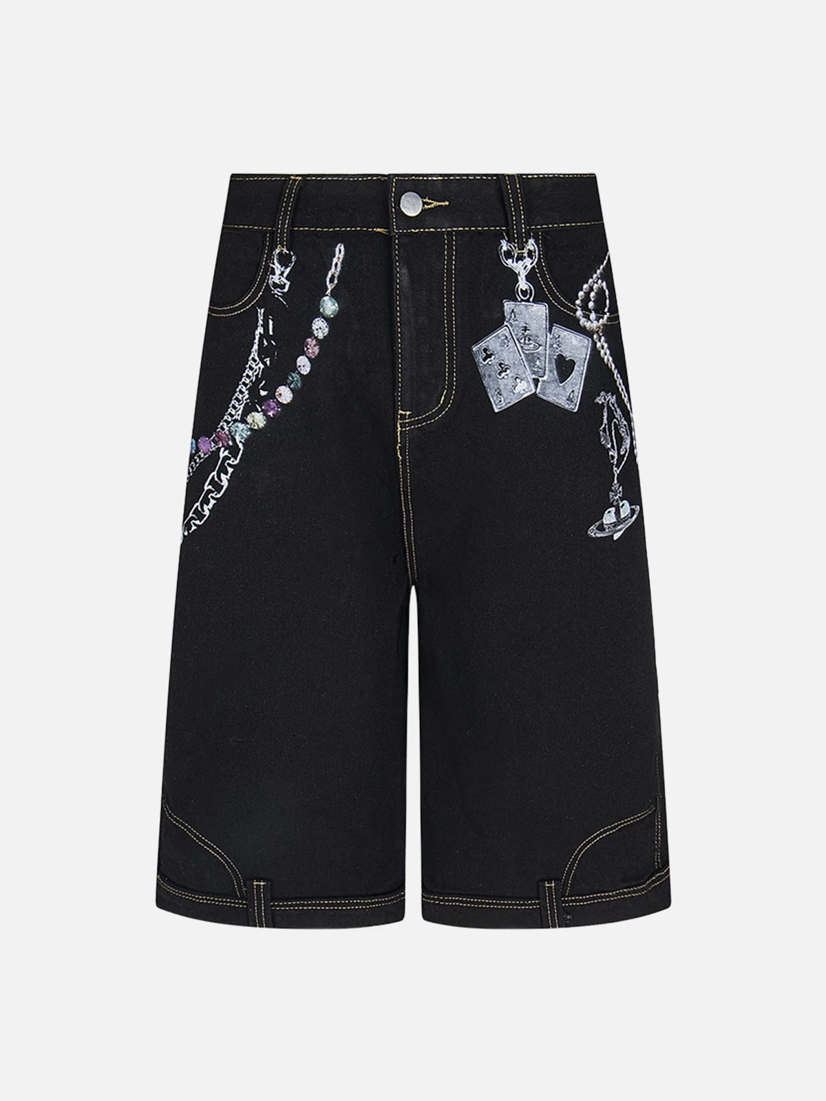 Black Act Chic Chain Print Washed Longline Jorts Front