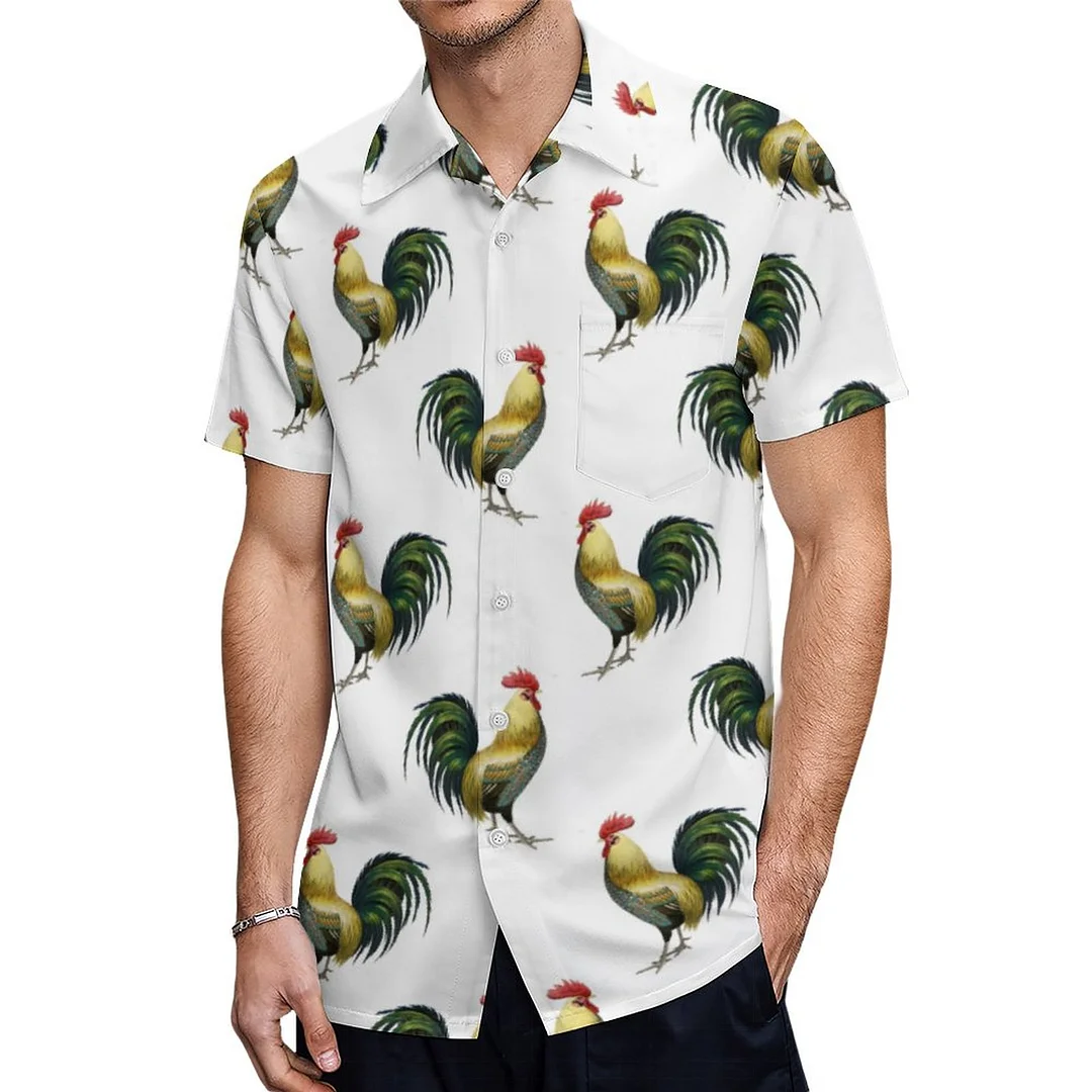 Short Sleeve Vintage Country Farm Rooster Hawaiian Shirt Mens Button Down Plus Size Tropical Hawaii Beach Shirts