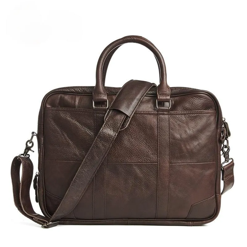 Retro Men's Leather Brifecase 15.6 Laptop Portable Bag