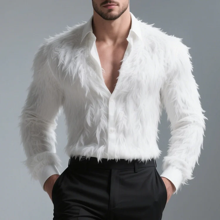 Okaywear Turndown Collar Button Feather Long Sleeve Shirt Okaywear