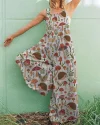 Elegant casual printed suspender jumpsuit