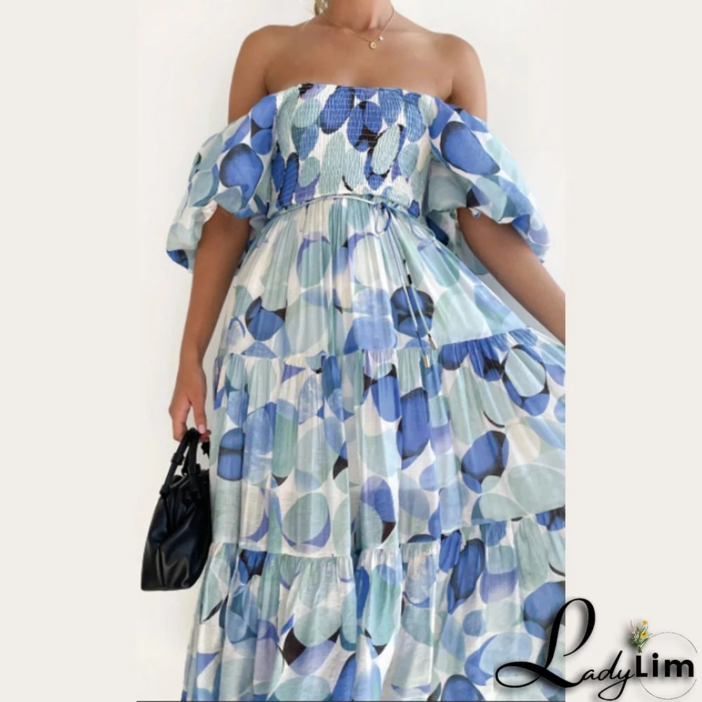 Women Boho Print Off Shoulder Holidays Oversized Dress