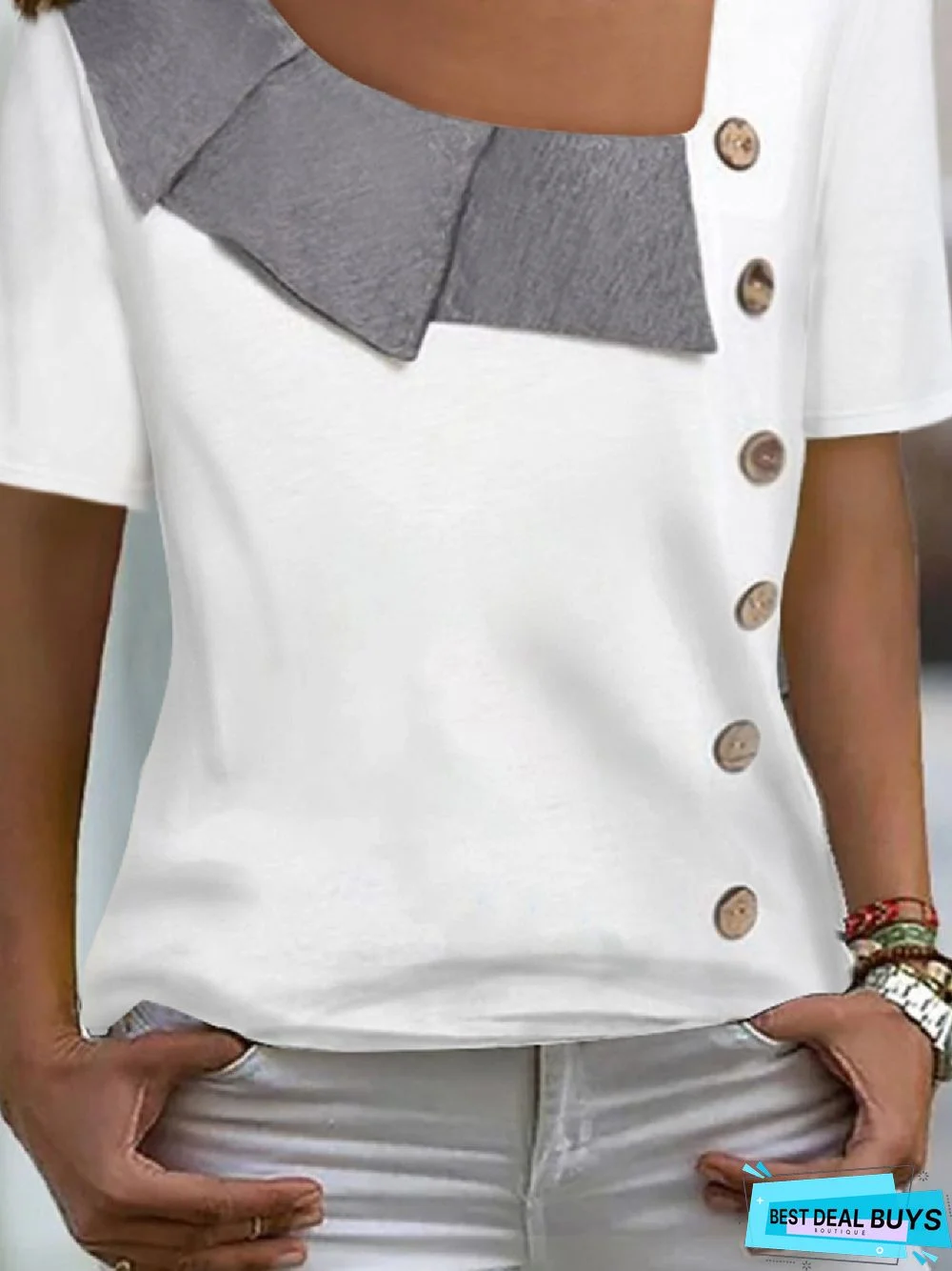 women's sexy Casual Asymmetrical Neck cold shoulder Short Sleeve Loosen Jersey casual Tunic T-Shirt