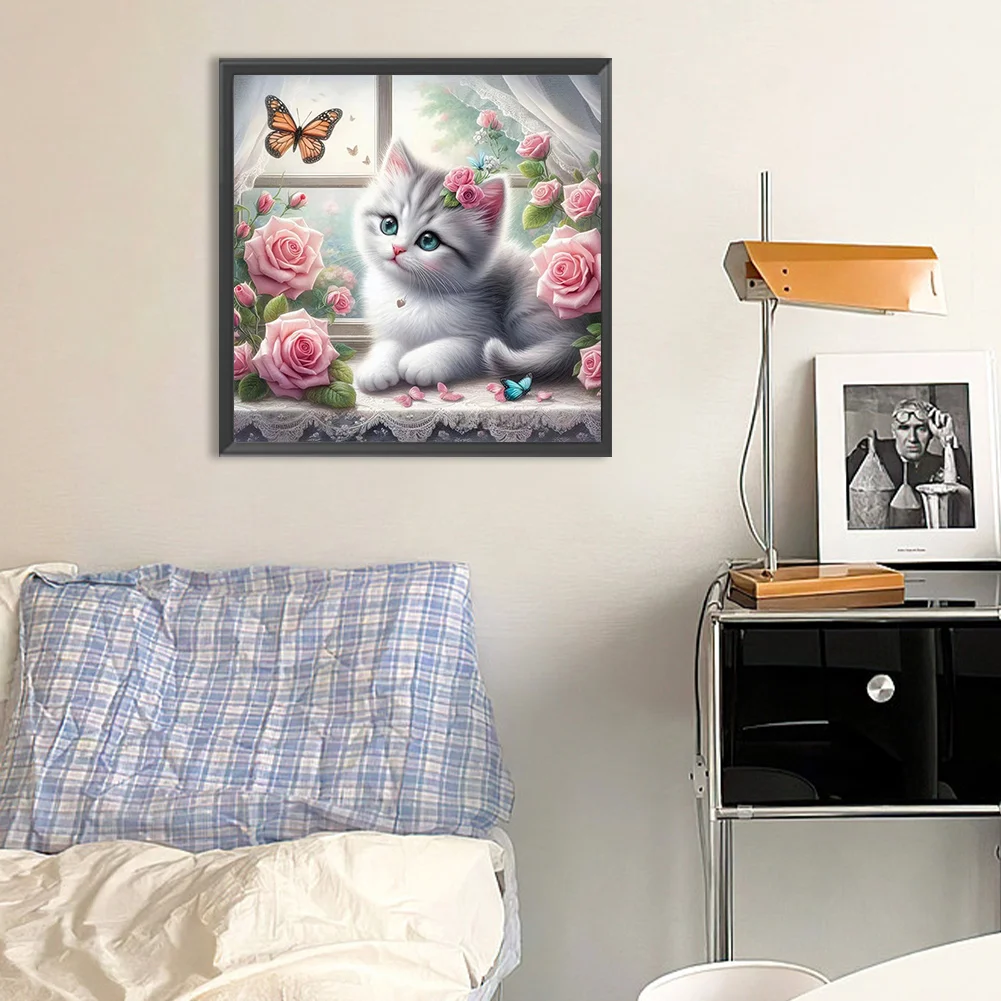Full Round Diamond Painting 30*30cm - Window Kitten