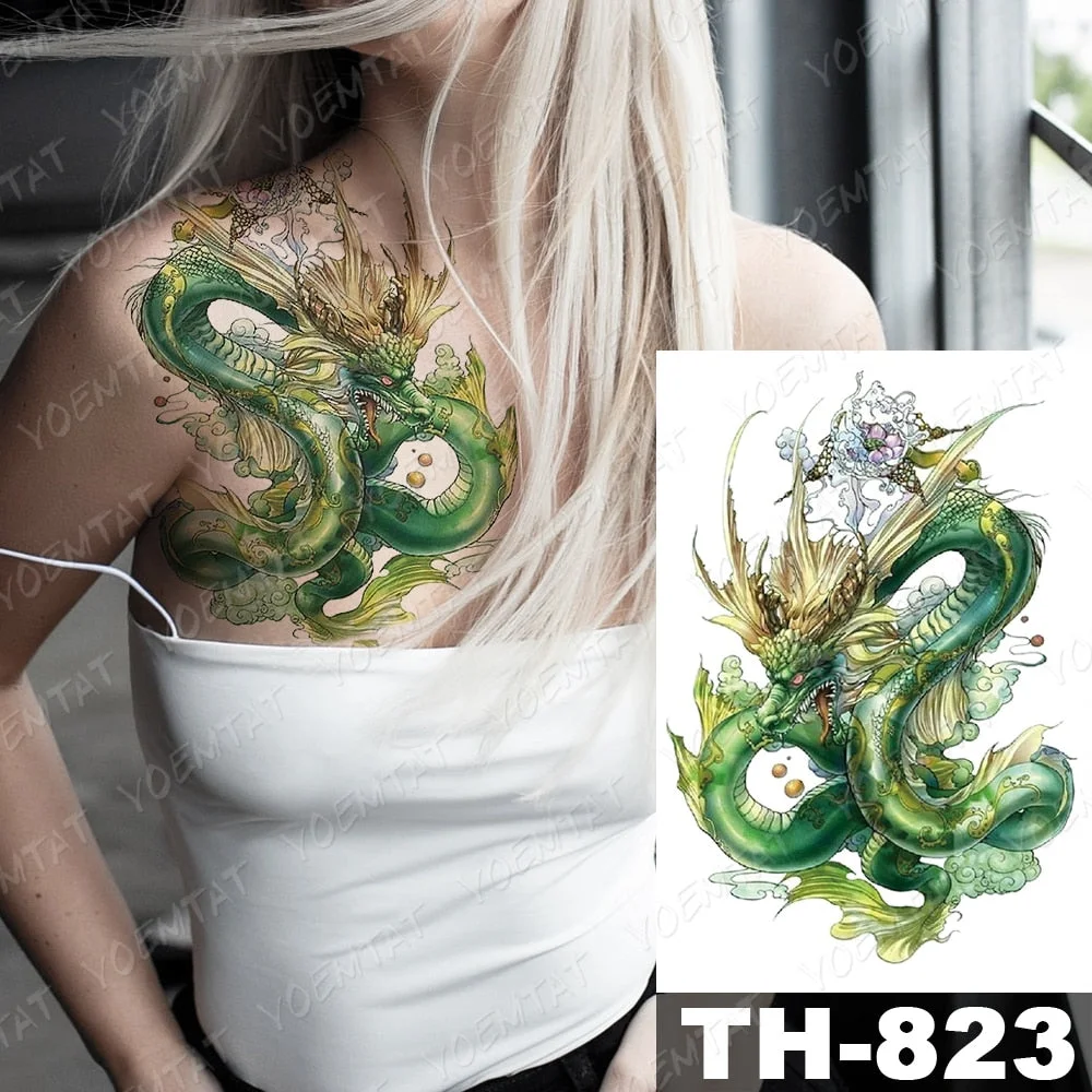Waterproof Temporary Tattoo Sticker Green Dragon Cloud Demon Flash Tattoos Skull Lion Body Art Arm Fake Tatoo Women Men